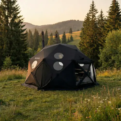 Zeltsauna Dome RUNA mobile Sauna aufgebaut